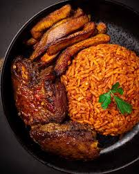 Jollof Rice, plantain, and Turkey 